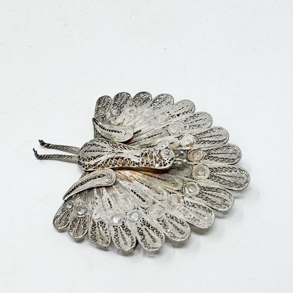 Vintage 900 Silver Peacock Ornamental Bird Pin Brooch - Picture 2 of 10
